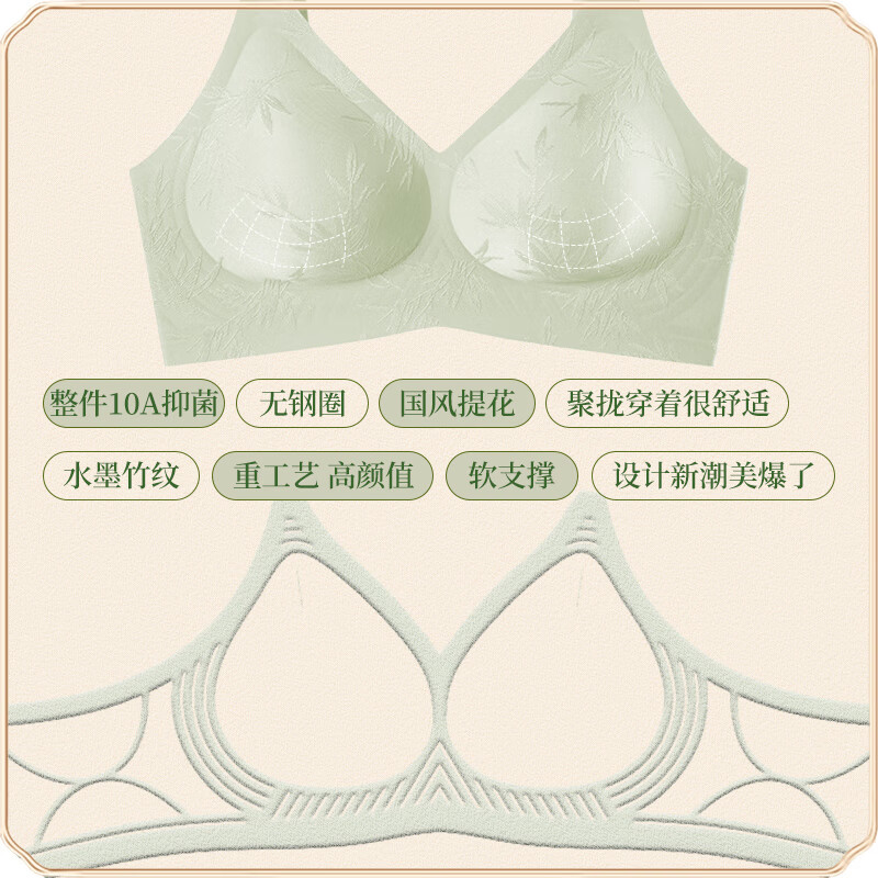 氧心(YANGXIN)2件装抑菌聚拢无钢圈内衣女收副乳防下垂美背调整型女士文胸 胭脂粉+月光白 M (80-100斤)