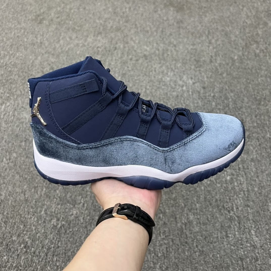 娴绚新款aj11康扣深蓝绒面复古潮流校园男女低帮运动休闲篮球鞋 乔11