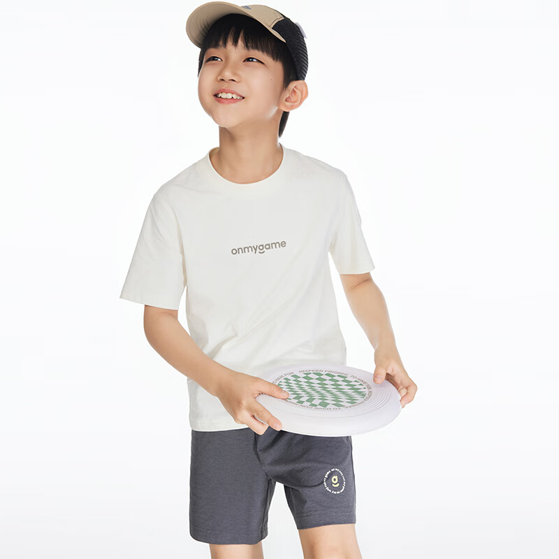 onmygame【速干T】儿童t恤夏季凉感运动服防晒上衣男童女童 香草白 130
