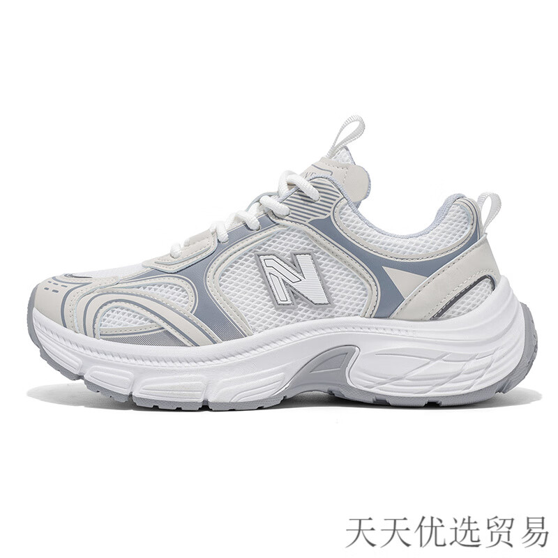 新百伦冬季新款跑步运动小白鞋情侣百搭厚底增高老爹鞋时尚休闲鞋 奶油白【情侣款】 35