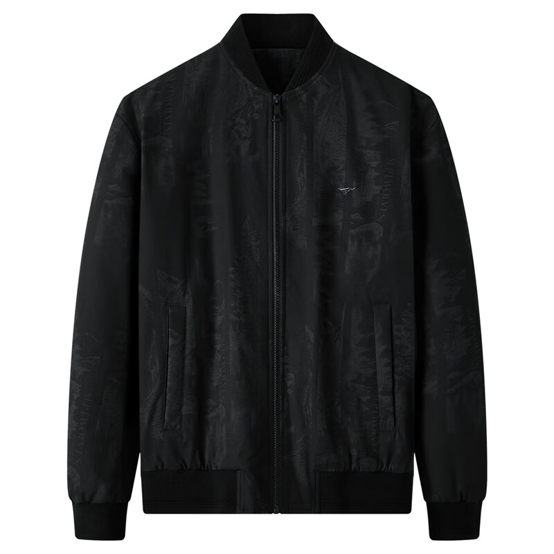 七匹狼【夹棉】满印棒球领夹克男装2025冬季新款时尚保暖棉服外套 001(黑色) 2XL 180/96A