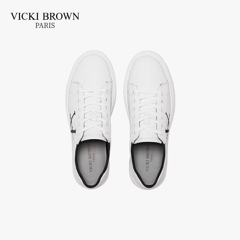 未毕（VICKI BROWN）法国品牌VB男鞋【冠军系列】简约潮流板鞋轻奢刺绣舒适防滑休闲鞋 白黑色 41