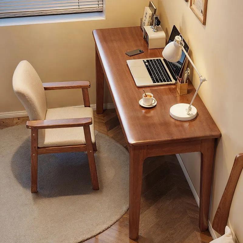 倘然之家实木书桌家用学生小户型长条学习写字桌子卧室极窄成人办公电脑桌 甄选木材/浅胡桃色加厚单桌 【结实稳扎】长60#40宽#75高/单抽屉