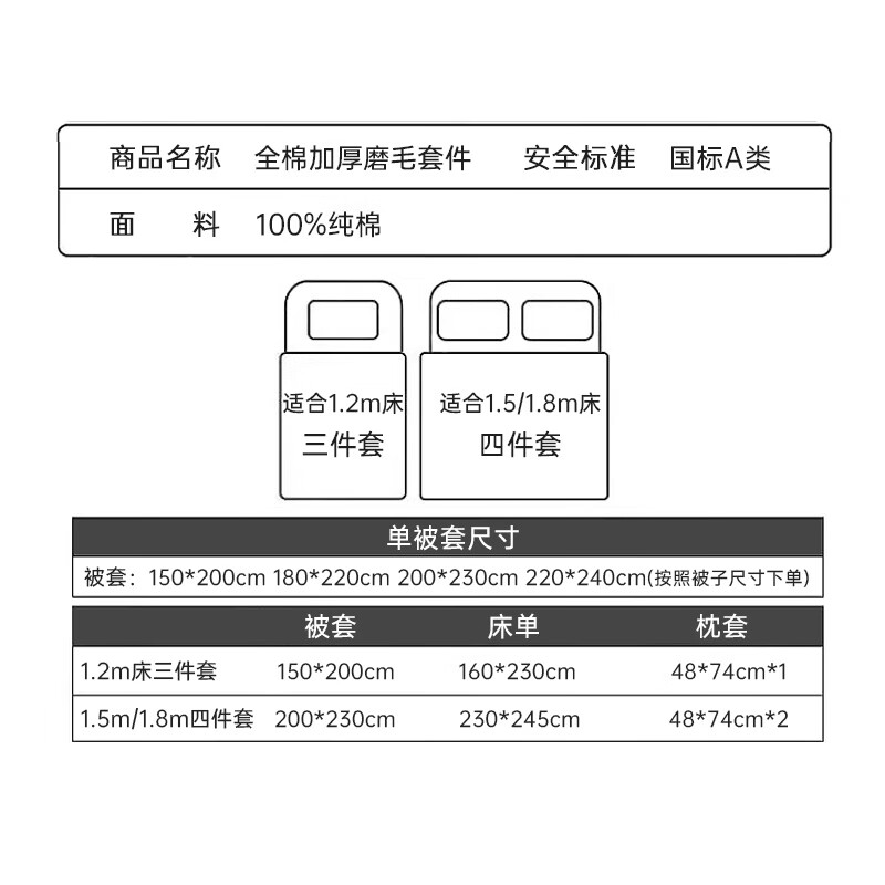 金号全棉加厚磨毛四件套单人学生宿舍被罩100%纯棉被套床单三件套套件 花花熊【A类100%全棉 加厚磨毛】 小号床单三件套（适合1.5m被芯）