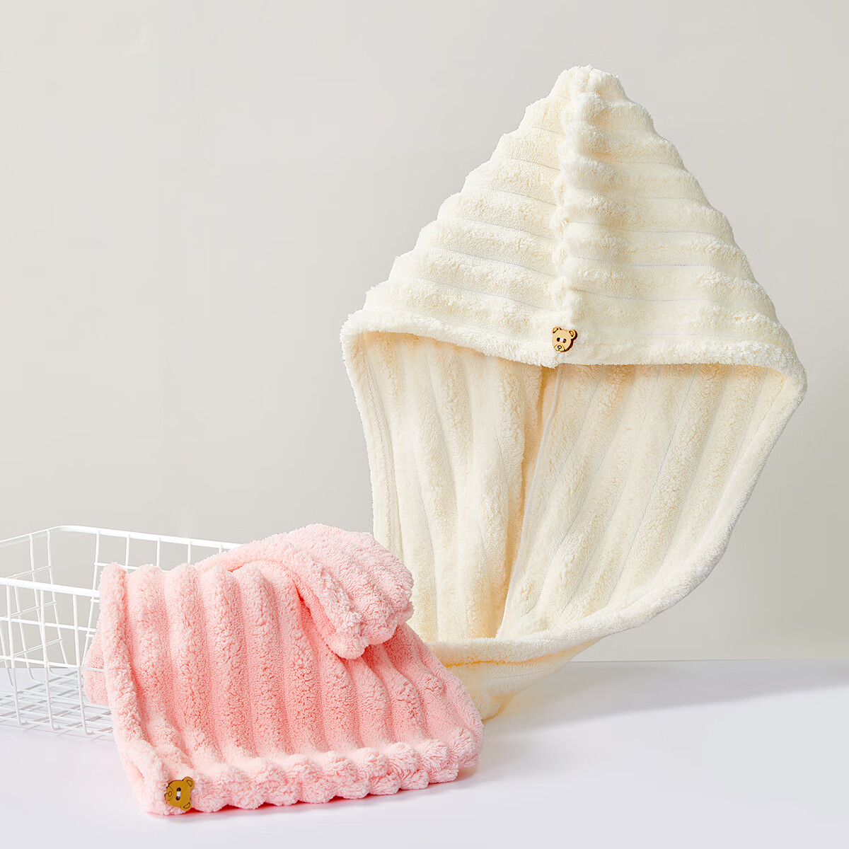 水星家纺【秒杀】干发帽一对装 超柔强吸水抗菌包头巾擦头发浴帽速干毛巾 糖果绒抗菌干发帽 2条 68g