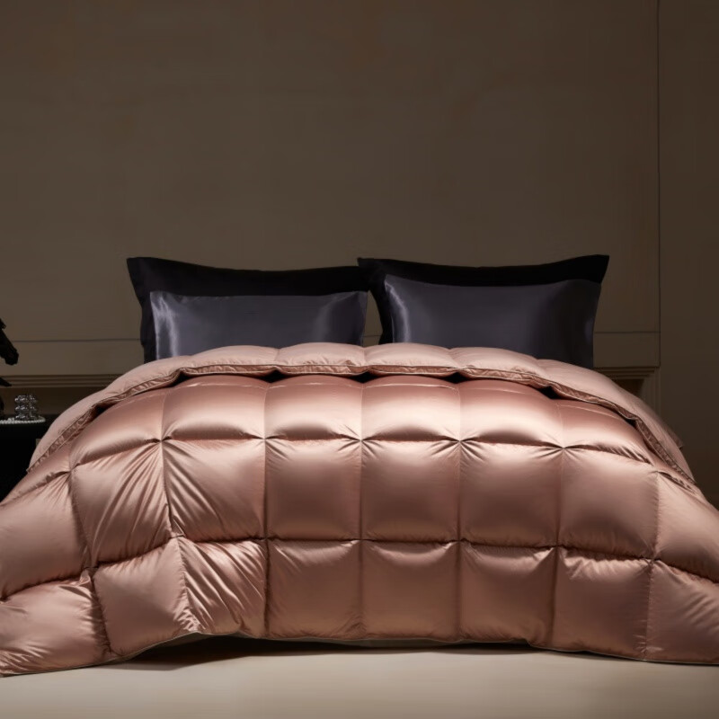 元族2025新款高蓬松羽绒羽毛被同款花型-真丝缎米字系列 贵夫人真丝缎-豆沙 200*230cm春秋被 填充1000g