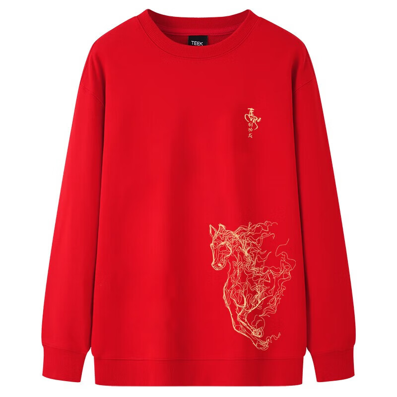 TEEK2026马年本命年衣服宽松男士卫衣国潮纯棉骏马生肖款拜年贺岁上衣 【常规款】YW2897红色 L