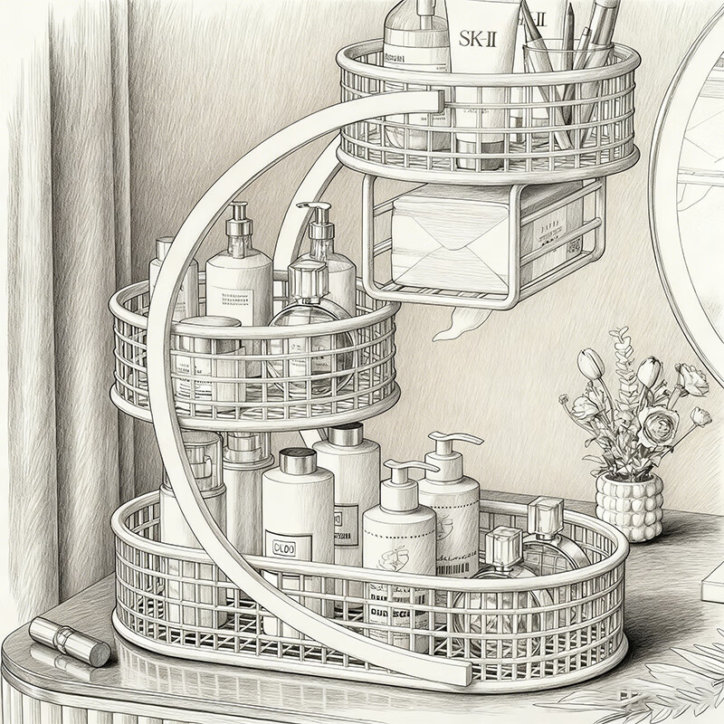 尔思家化妆品收纳架桌面高级感梳妆台洗漱台多层口红护肤品桌面置物架子 白色纸巾盒款-圆盘