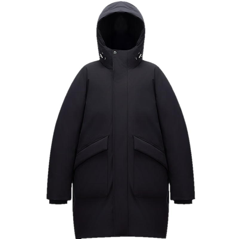 美特斯邦威羽絨服男2025冬季新款時尚長款休閑工裝連帽保暖棉外套 魚子醬黑 XL 180/100A