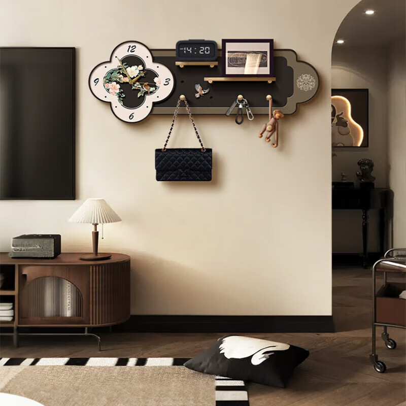 立始中古风挂钩置物架洞洞板钟表入户玄关钥匙收纳架卧室衣帽架挂衣钩 莺啼晓露--60*22.5