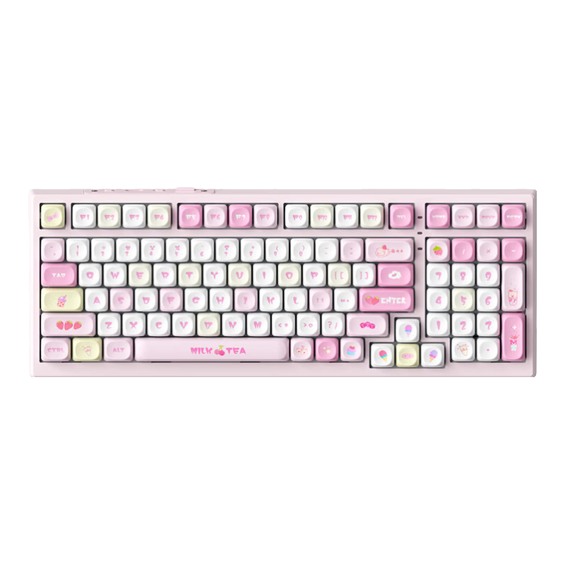 新盟X98Ultra無線機(jī)械鍵盤有線/藍(lán)牙/2.4G三?？椭苹o音水蜜桃軸gasket全鍵熱插拔電競游戲辦公筆記本 草莓豬豬-三模-水蜜桃V3軸-12000毫安 99