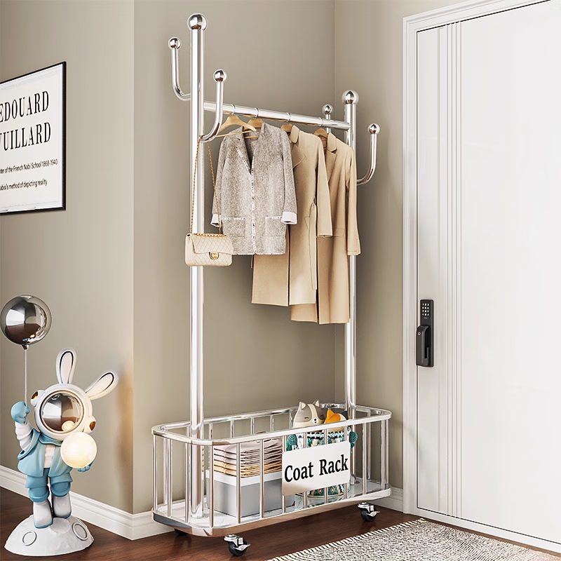 衣炫衣架落地立式衣帽架双杆晾衣架挂衣架家用卧室专用室内挂衣神器 水晶银60cm【加深网框】