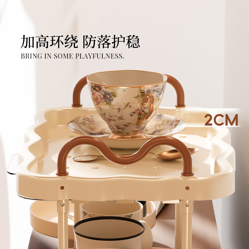 聚可爱杯子收纳置物架桌面放咖啡杯碟沥水分层托盘架复古大容量水杯架子 二层-奶咖色
