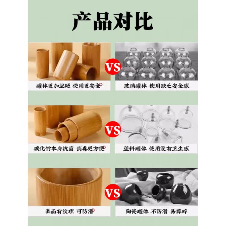 套竹筒火罐中医专用去湿气拔罐竹罐家用竹子拨扒竹筒神器 超大号10个+工具10件
