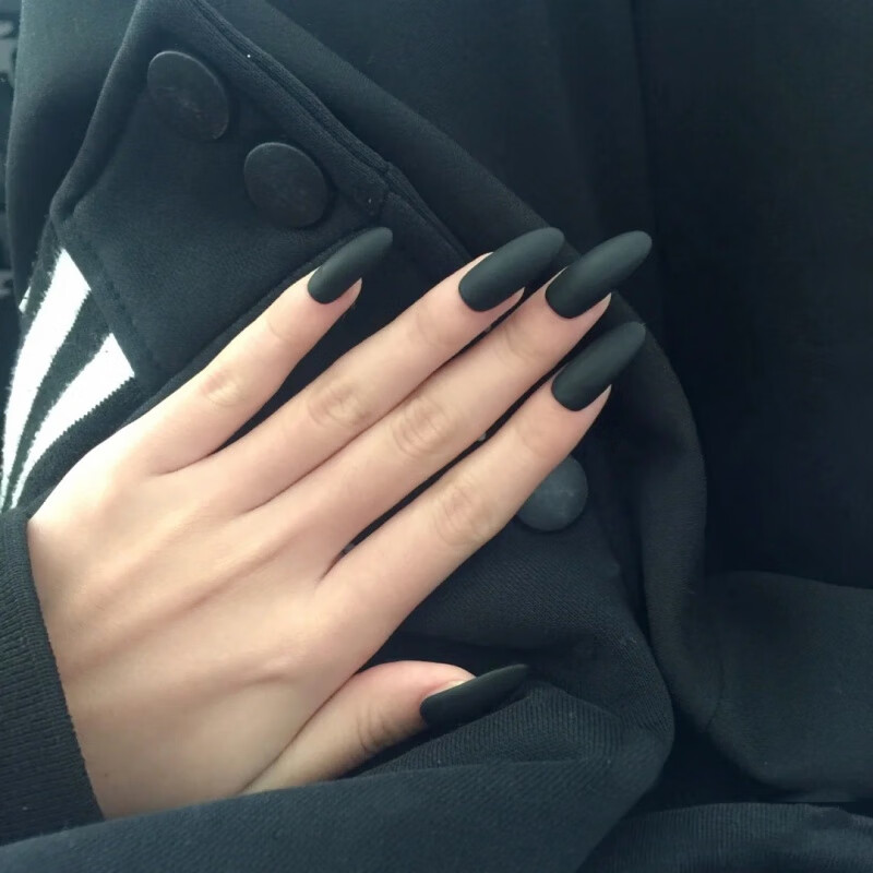 浔媚美甲贴长款暗黑欧美磨砂手感纯色长款美甲成品假指甲贴片 纯黑磨
