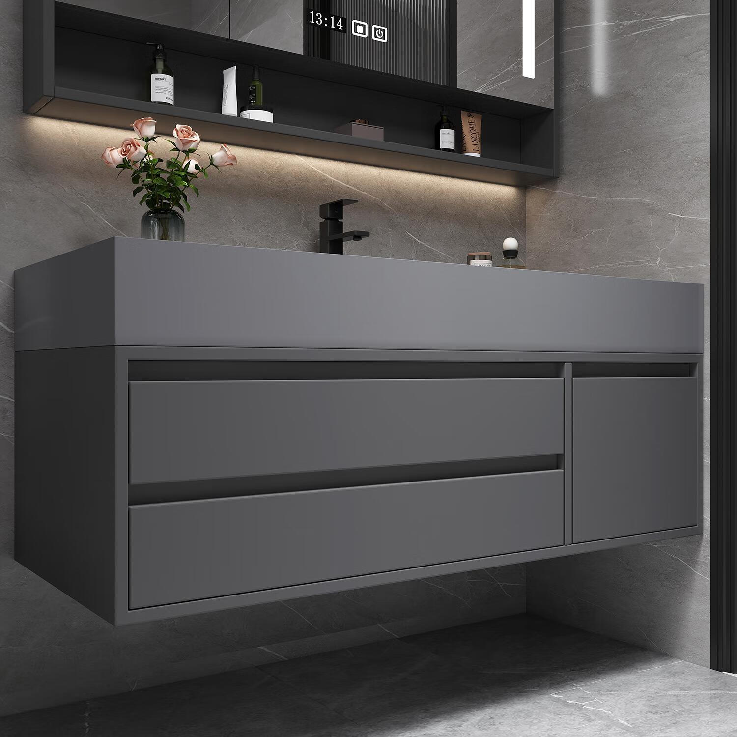 九牧(JOMOO)官方旗舰浴室柜组合智能洗衣池面盆洗脸盆洗手盆柜卫生间洗漱台盆 120cm 落地款智能储物镜柜 纳米