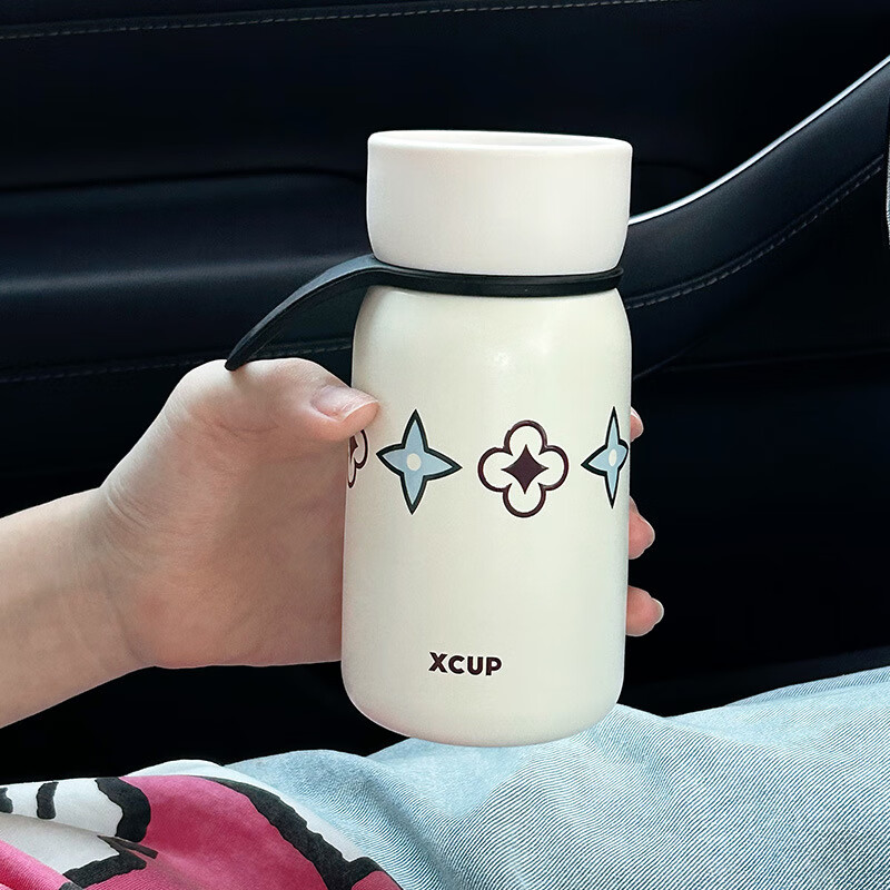 牛奶瓶保温杯2025346不锈钢保温杯水杯便携茶水分离双饮杯 黑色 350ml