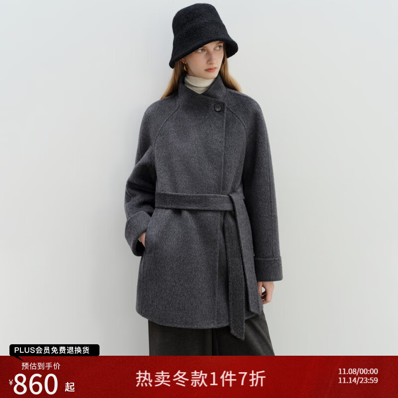 自巧巧制STUDIO 小个子双面驼绒大衣女2025新款桑蚕丝毛呢短外套 水貂灰 【骆驼绒桑蚕丝羊毛】 M （尺码：4）