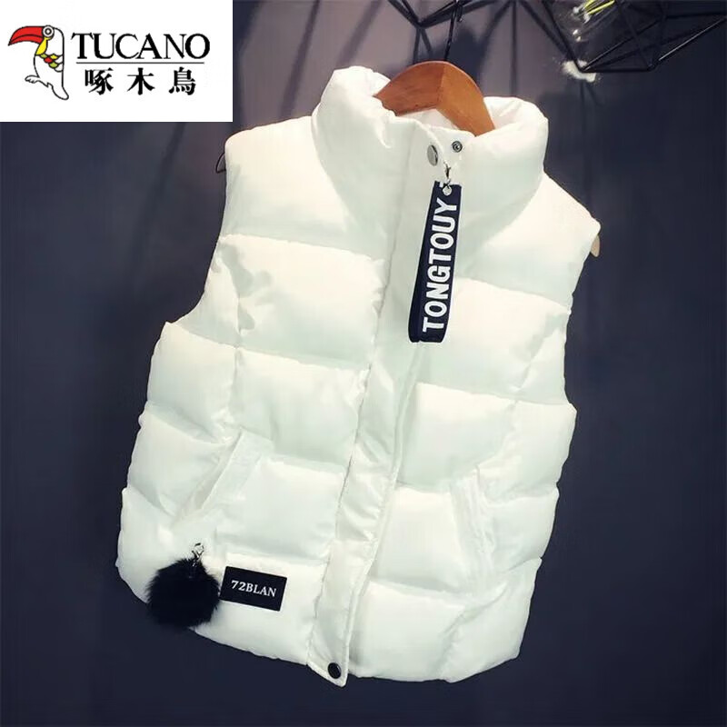 啄木鸟2025新款棉马甲女春秋韩版羽绒棉服背心外搭马夹秋冬外套冬天马甲 白色 S