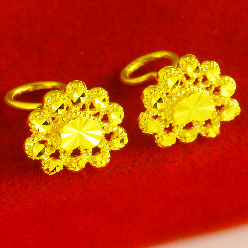 千影黄金耳钉9999足金女款素金耳环弯钩真金耳饰结婚首饰爱心形送老婆