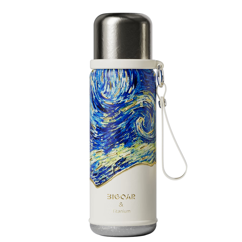 大卡纯钛保温杯梵高联名温显水杯直饮泡茶杯礼物杯子大容量户外焖茶杯
