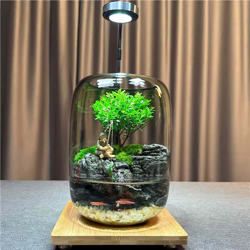 青苔壹品成品创意台藓微景观植物盆景办公室面绿植生态瓶缸盆栽 鸣竹神居+补光灯（套装）