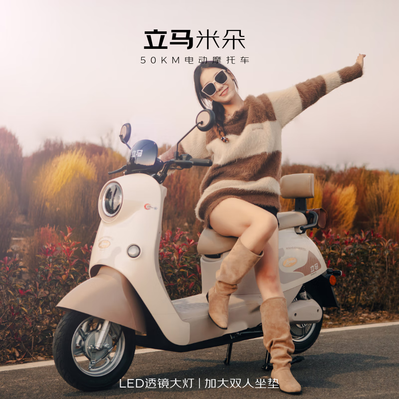 立马电动摩托车【CCTV大国品牌】米朵高速续航50KM1200W电机60V20Ah铅酸电池电动车 素雅白