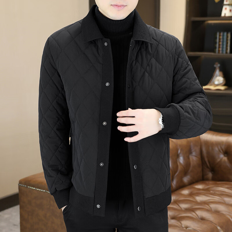 劲霸羽绒服新款桑蚕丝棉衣男士冬季轻薄棉服外套休闲加厚翻领棉袄上衣 灰色 XL 120-135斤