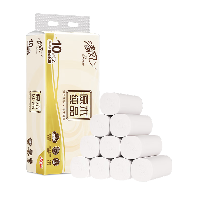 清风无芯卷纸 原木纯品 4层加厚2250克/30卷卫生纸家用厕纸妇婴用纸