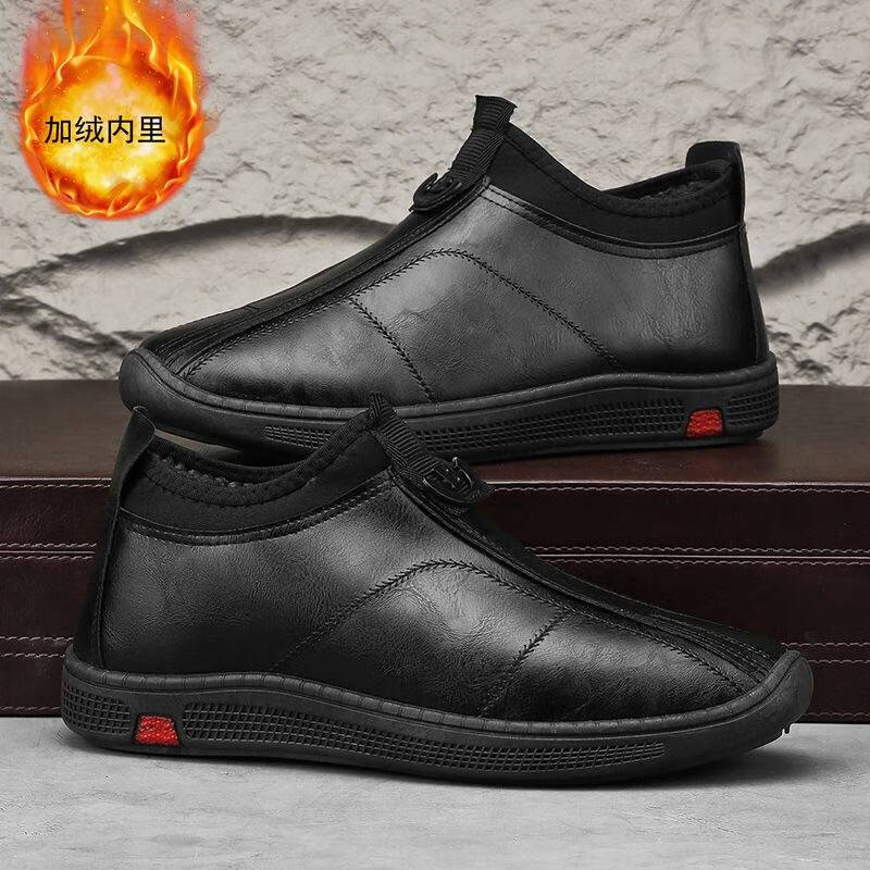 【抗寒不冻脚】冬季男士休闲皮鞋加绒保暖防滑防水爸爸鞋男P5加绒 黑色【加绒加厚】 42 【标准鞋码】