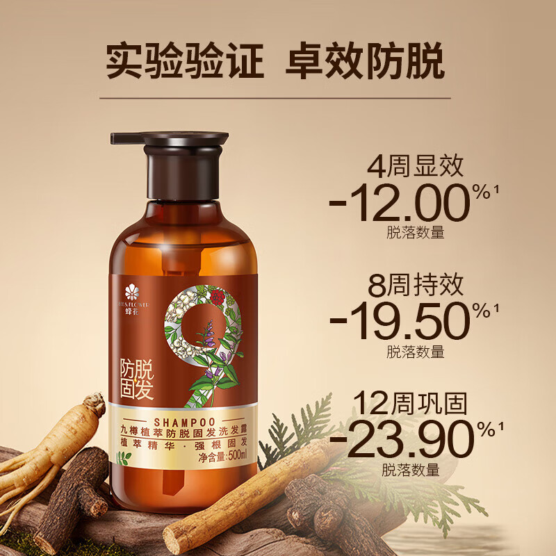 蜂花洗发水九樽植萃防脱固发防脱发洗发露强韧发根养护头发女男洗头膏 防脱洗发露500ml