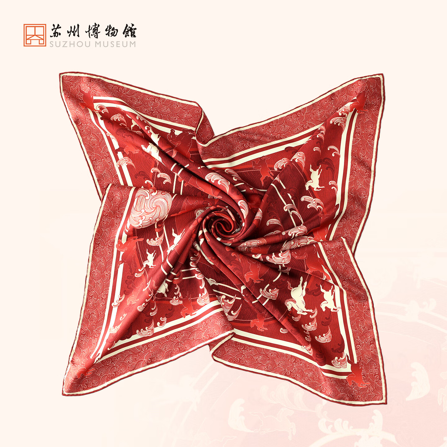 苏州博物馆马跃新程方巾马年新品丝巾博物馆真丝围脖礼盒送礼女士生日礼物 马跃新程方巾 65*65cm/配拎袋