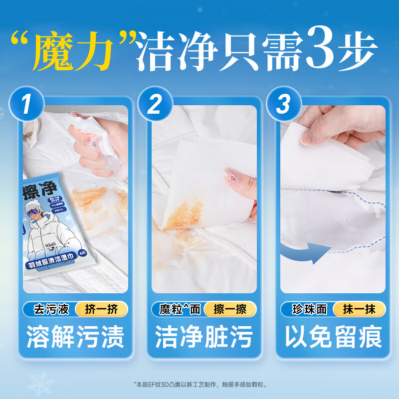 简禾羽绒服清洁湿巾干洗剂免洗家用去油污去油渍神器专用湿巾儿童 6抽 8包 【专利升级消毒款】