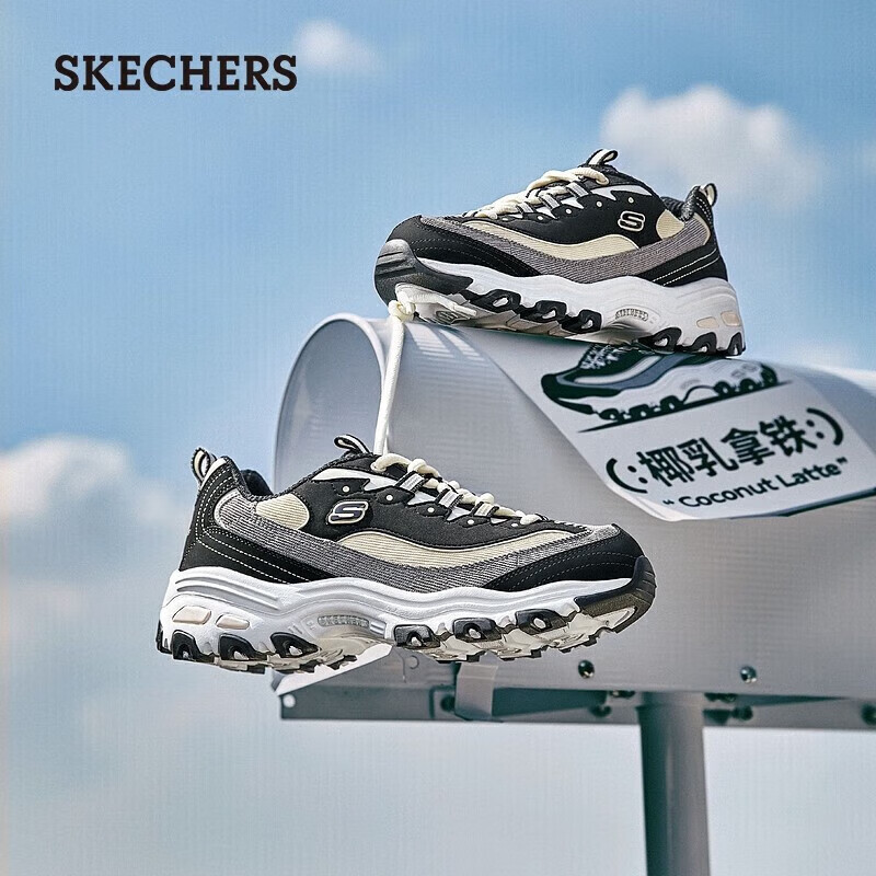 斯凯奇（Skechers）女鞋奶茶熊时尚复古潮流增高厚底休闲老爹鞋百搭休闲运动鞋149906 女款-椰乳拿铁/BKNT 37