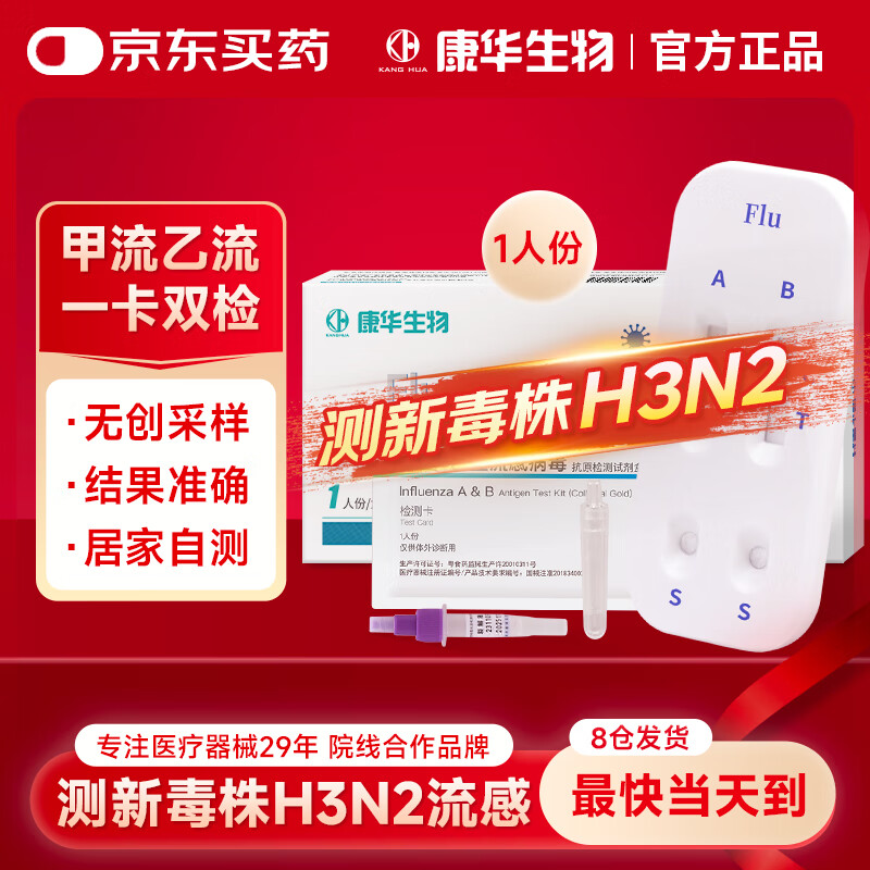 康华生物甲流乙流病毒呼吸道流感检测试剂盒感冒发热测甲型H3N2二合一试纸