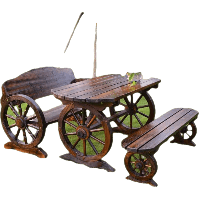 碳化防腐实木桌椅套件户外庭院休闲花园阳台露天组合复古茶餐桌凳 1.2椭圆桌+椭圆凳+靠背椅