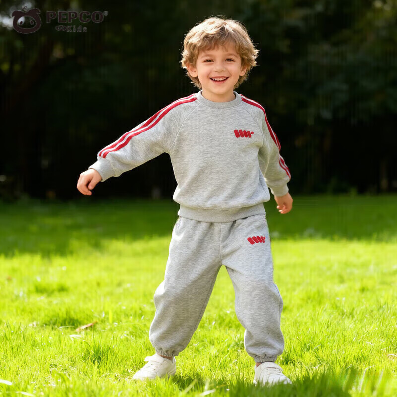 小猪班纳(PEPCO)女童秋季卡通卫衣套装2025新款休闲秋款洋气儿童秋装女宝宝两件套 MTH两道杠套装-深灰色 男孩 170 (建议身高160-170cm)
