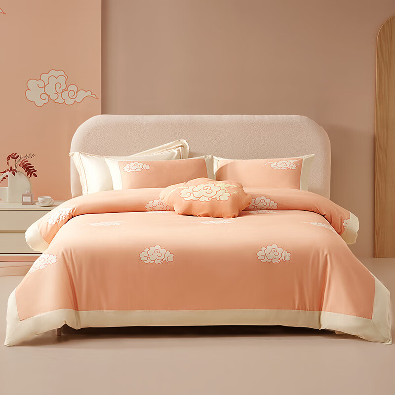 水星家纺【节日婚庆乔迁礼物】四件套 60S长绒棉轻奢品质床品实用礼盒装 【节日婚庆乔迁&amp;礼盒装】60支长绒棉-粉 1.8米床 床单款 （被套220*240cm）