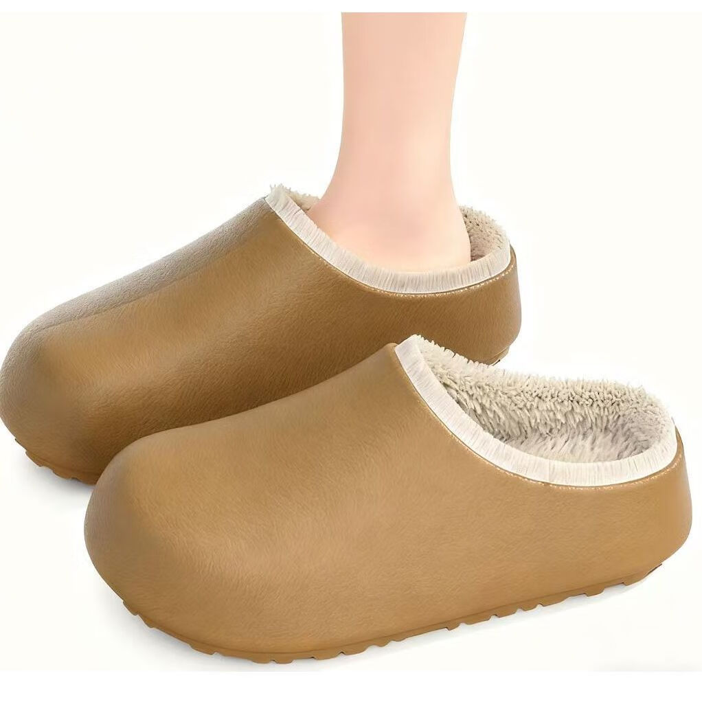 福虹辰勃肯棉拖鞋包头防水防滑秋冬季2025新款家居室外出保暖棉拖女ZZ A17勃肯防水棉拖-卡其 36-37 适合35-36