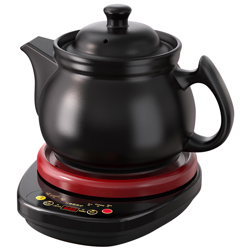 航方中药锅煎药壶分体式中药壶熬药罐养生壶智能全自动陶瓷电砂锅炖药锅电子药煲煎药机煮器家用中医壶 【次日达适合99%药材量】 4L 壶A+红底座