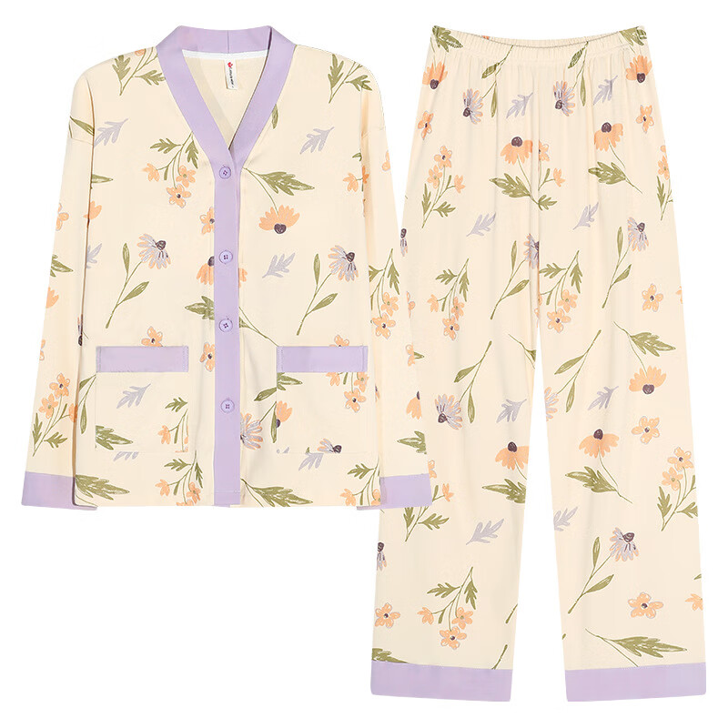 DAPHNE达芙妮【E】家居服长袖睡衣女款春秋季带胸垫一体牛奶丝可爱少女学生 XJM-2502【带胸垫套装】 M(80-100斤)