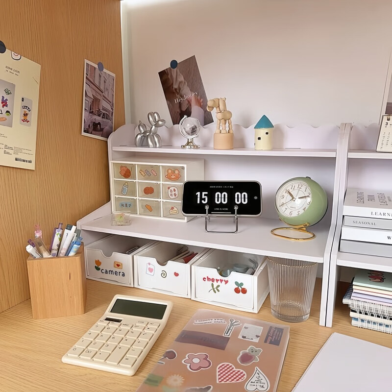 馨婺家桌面置物架书桌收纳盒增高架书架宿舍办公室工位ins风桌上收纳架  双层花边-基础款【小号】