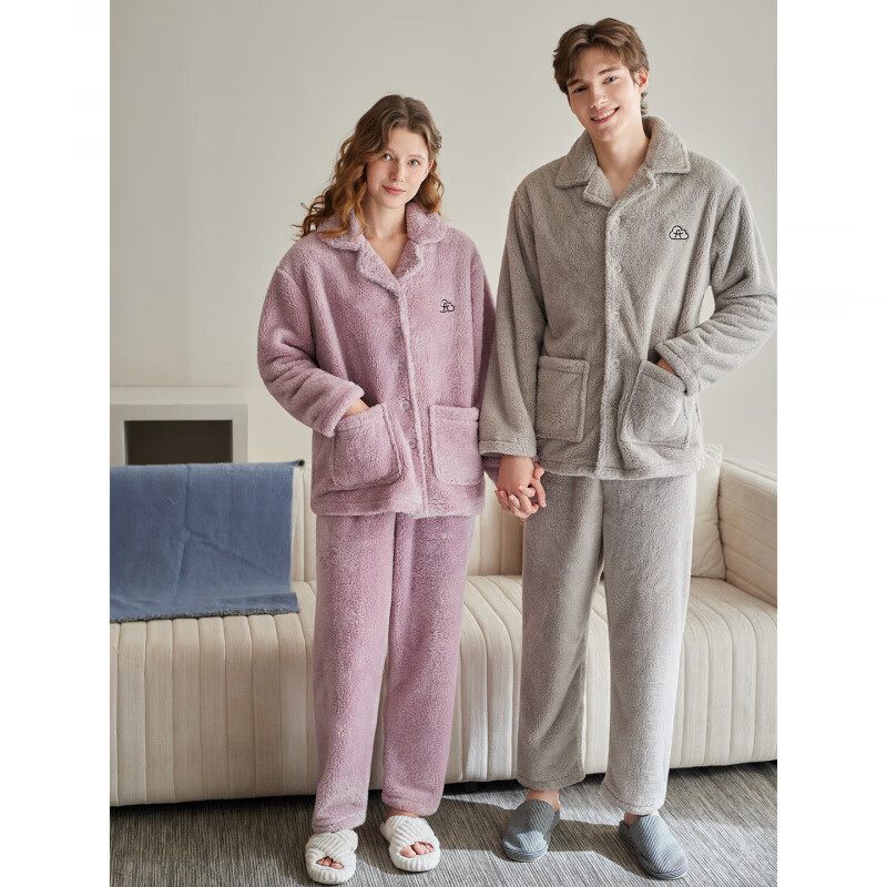 芬腾珊瑚绒睡衣男女士秋冬季套装保暖法兰绒加绒加厚休闲家居服冬天 FJ26940690浅灰 【单男款】 XL 建议:女124-142,男146-165斤