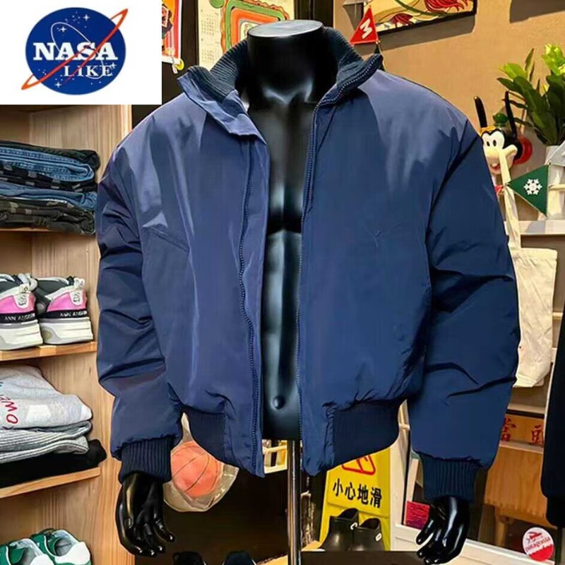 NASALIKE美式ma1飞行夹克棉服男款春秋冬廓形痞帅立领短款工装外套棒球服 藏蓝色【春秋款】 M