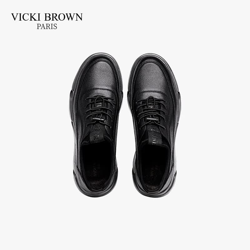 未毕（VICKI BROWN）法国品牌VB男鞋【升腾系列】舒适透气商务皮鞋防滑户外运动休闲鞋 黑色 40 (250mm) 欧码