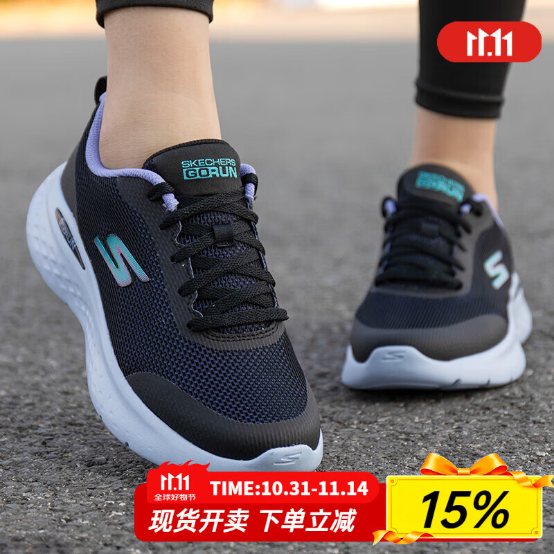斯凯奇（Skechers）女鞋秋季2025新款网面休闲鞋透气妈妈鞋减震跑步鞋轻便软底运动鞋 129441-BKLV /黑