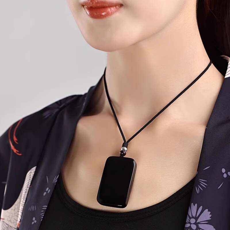 古甄轩天然和田玉墨玉平安无事牌吊坠男士项链玉佩挂坠定制刻字玉牌礼物