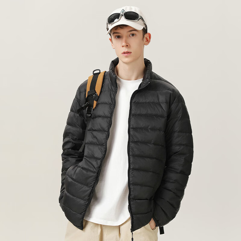 黑鲸海澜之家旗下潮牌轻薄羽绒服男短款秋冬季保暖立领外套 黑色 3XL