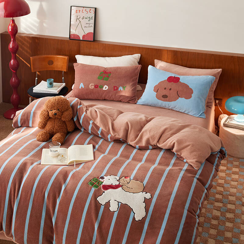 多喜爱（Dohia）牛奶绒四件套冬季加厚保暖双面绒床品床单被套保暖绒三件套小邮差 梦境小邮差 - 刺绣款暖暖绒套件 1.8米床 床单款 （被套230*229cm） 