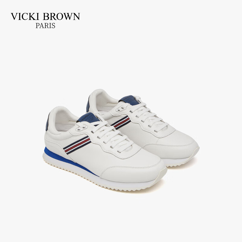未毕（VICKI BROWN）法国品牌VB男鞋【胜利系列】低帮皮鞋简约百搭舒适防滑户外休闲鞋 白蓝 40 (250mm) 欧码